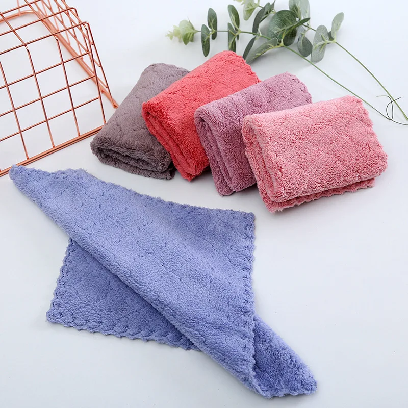 5Pcs 30*30cm Coral Fleece Dishcloth Hand Towel Cleaning Cloth Soft Absorbent Home Kitchen Sanitation Tableware Cleaning Tools