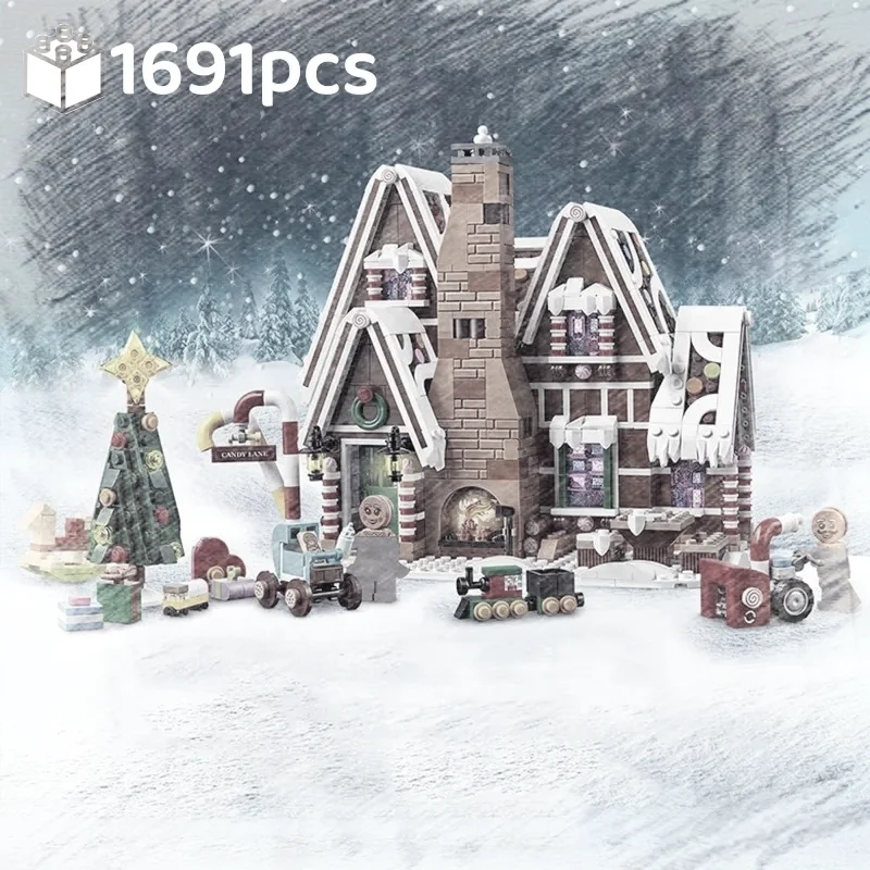 New Christmas Gingerbread House Family Gathering Building Blocks Brick Elk Gingerbread Man Children's Assembly Toys Adult Childr