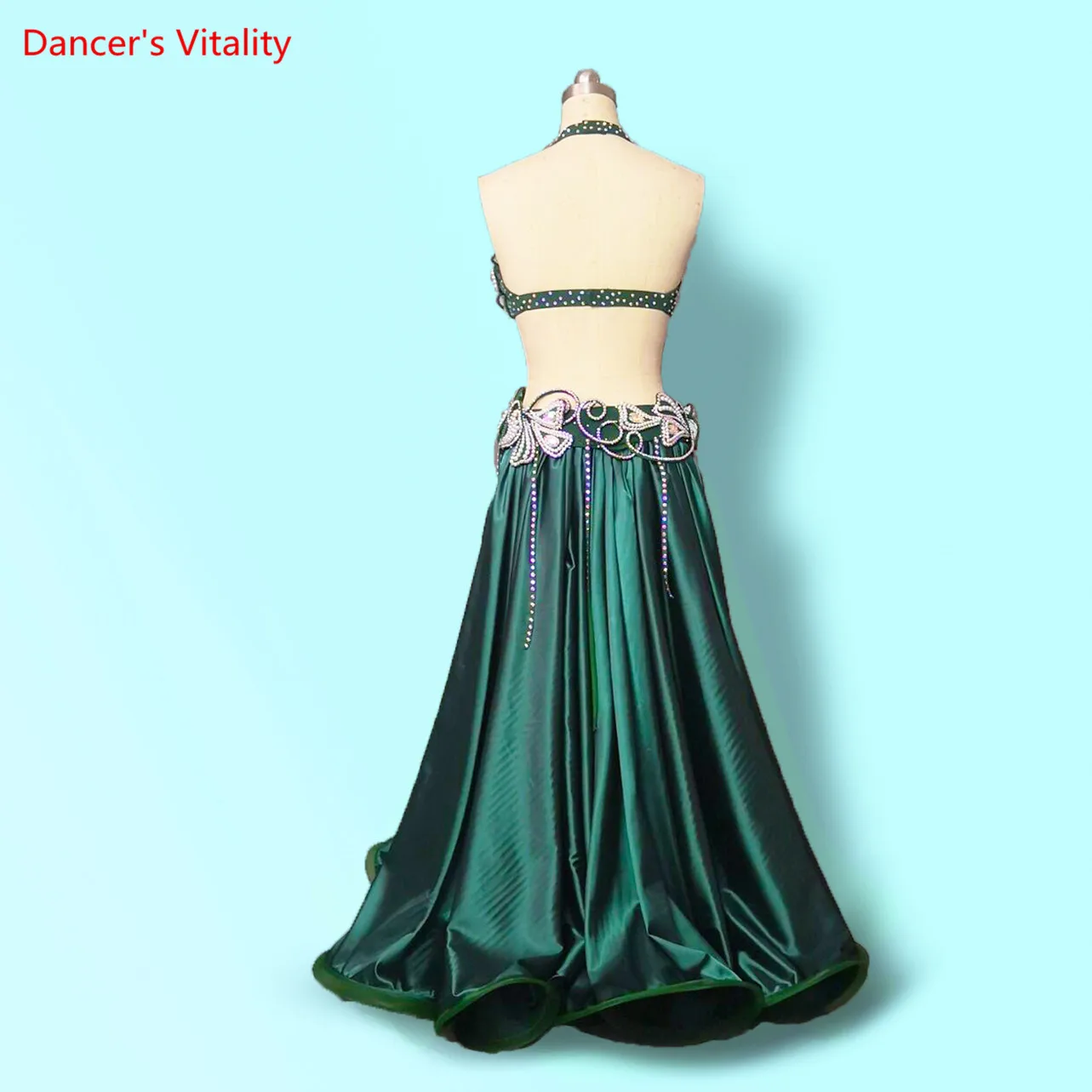 NEW stage Luxury Girls Belly Dance Costumes sleeveless Bra+long Skirt+belt 3pcs Belly Dance Suit Women Ballroom Dance Set