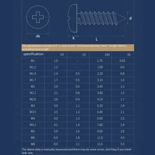 Imagen 2 del producto 316 Acero inoxidable M2 M2.2 M2.6 M3 M3.5 M4 M5 M6 tornillo autorroscante de cabeza redonda cruzada tornillo de madera autorroscante de cabeza plana