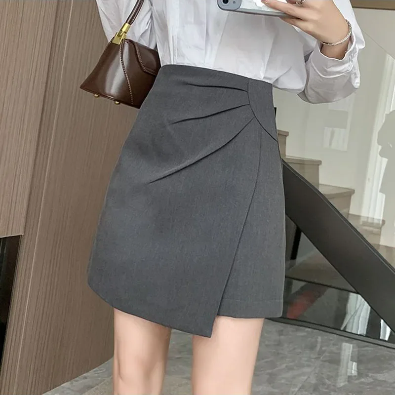 Lucyever Women Fashion Office Short Skirts 2025 Spring Summer Korean High Waist A-Line Skirt Woman Irregular Ruffles Mini Skirts