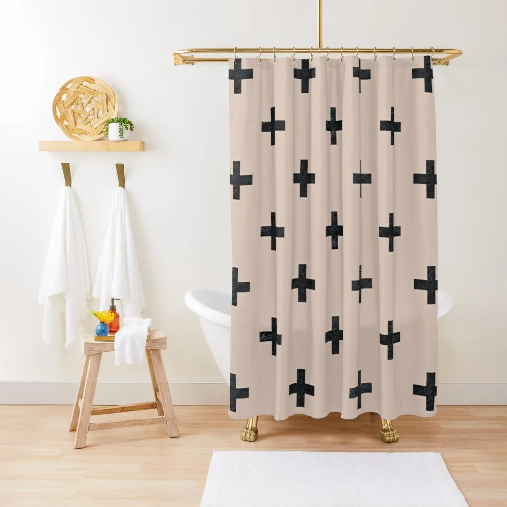 

Beige and Black Textured Swiss Cross Pattern Shower Curtain Bathroom For Shower Shower For Bathroom Set Elegant Bathroom Curtain