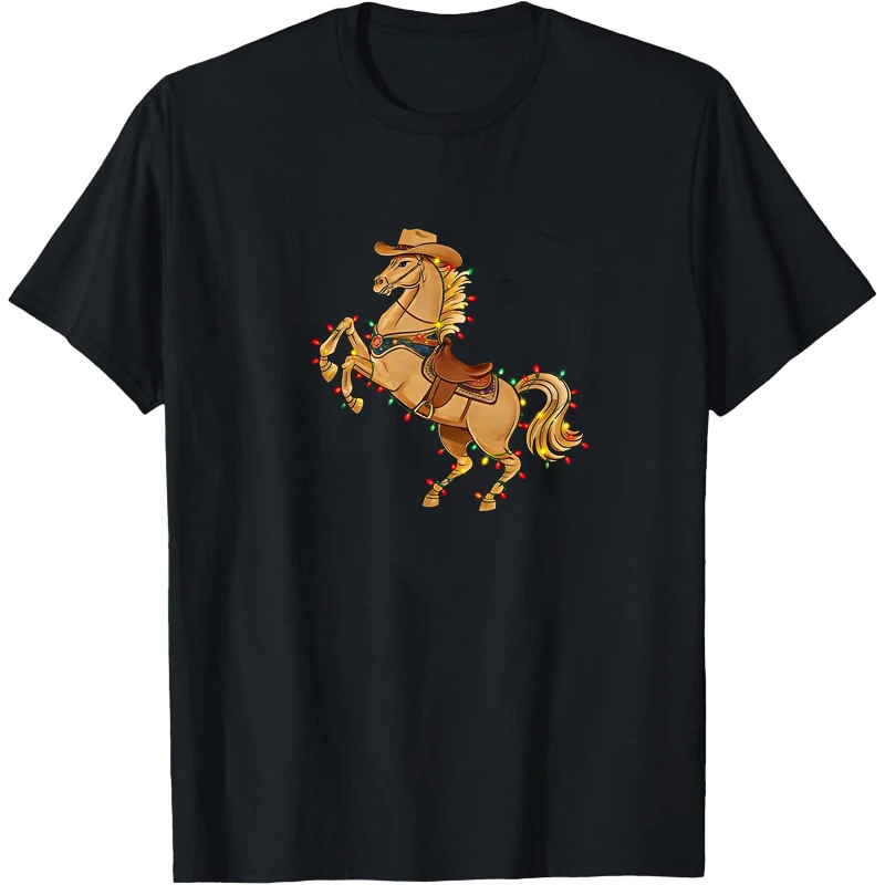 

Christmas Lights Shirt Western Cowboys and Their Horses T-Shirt Horse Christmas T-shirt Unisex Clothing Horse Graphic T Shirts