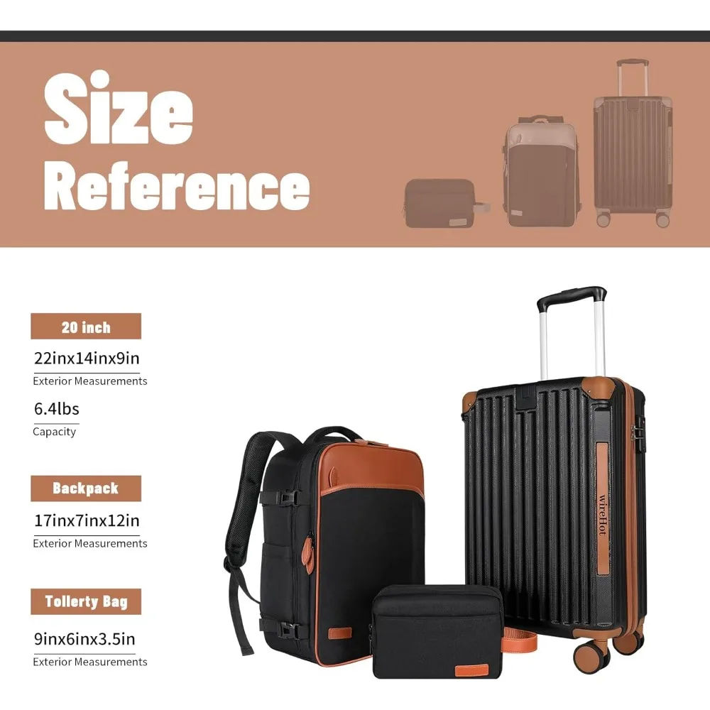 Vintage Style 20 Inch ABS+PC Hardshell Carry-On Luggage Set with Backpack for Men, Airline Approved Small Suitcase Travel Gear