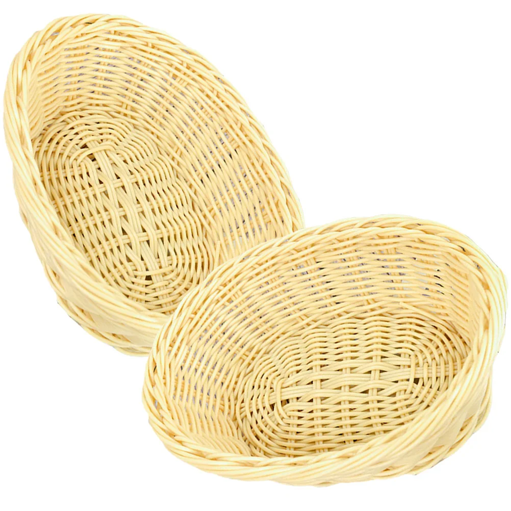 

2Pcs Imitation Rattan Storage Basket Woven Organizer for Snacks Fruit Sundries Desktop Kitchen Bedroom Woven Basket