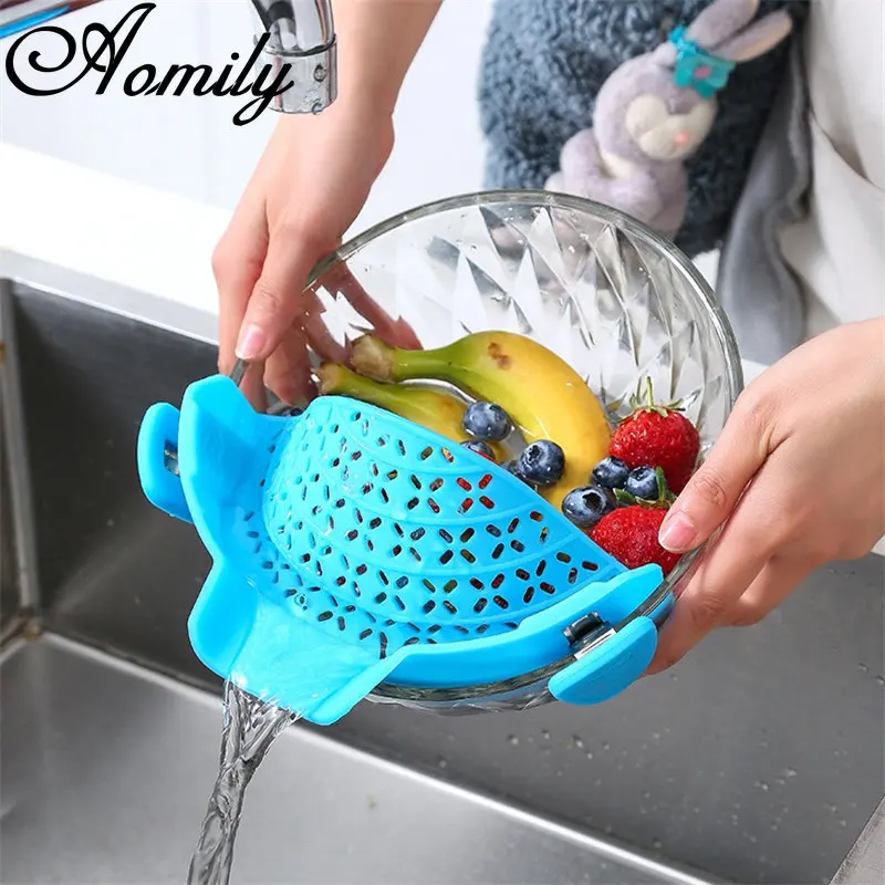 Aomily Silicone Water Filter Universal Drain Pot Side Household Noodles Vegetables Fruits Filter Spill Prevention Baffle Filter