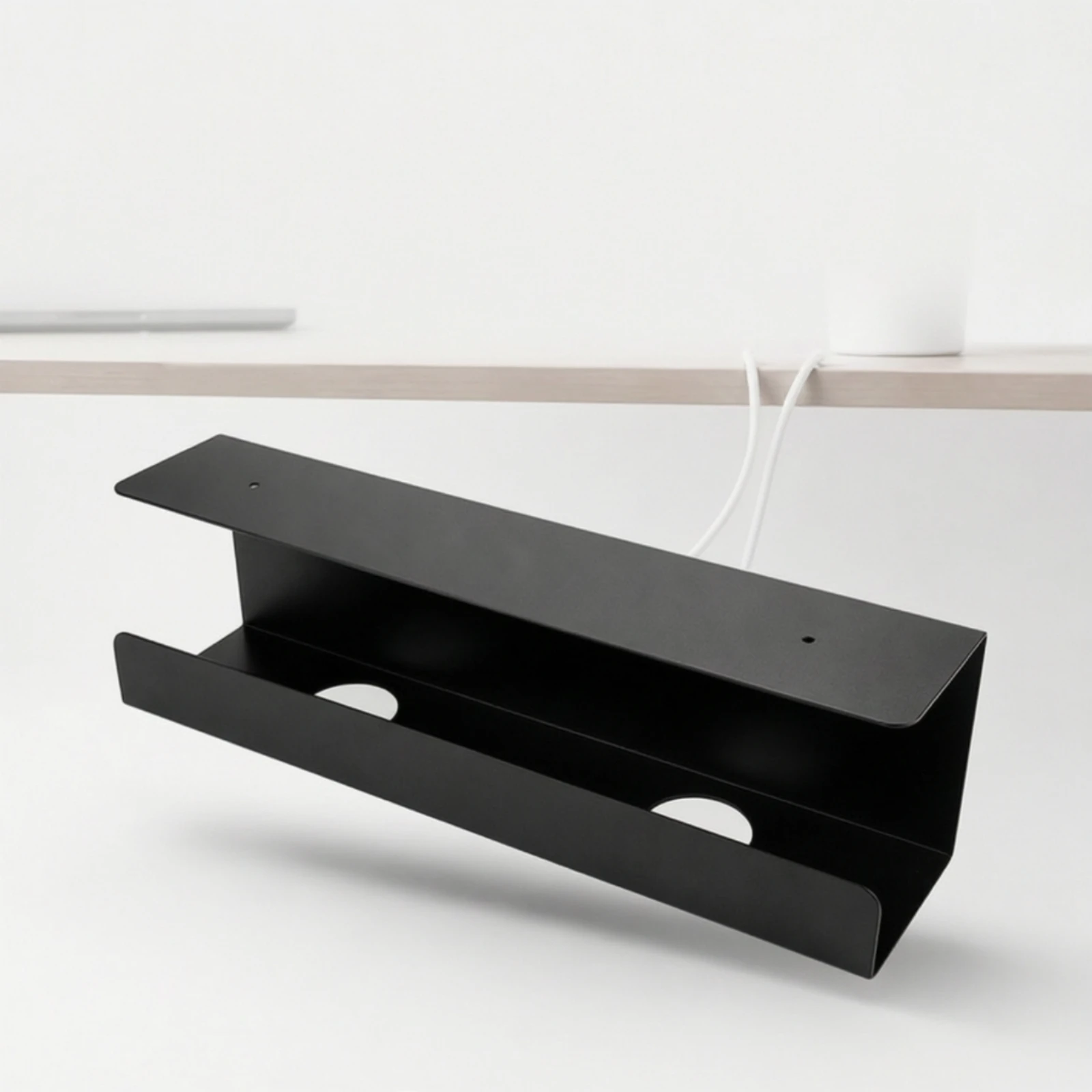 Under-Desk Cable Storage Channel Easy to Install Metal Under-Desk Cord Tray with Cable-Routing Openings Heavy Duty