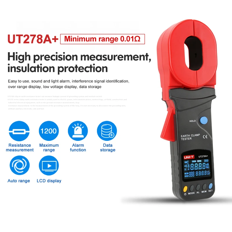 UNI-T Clamp Earth Ground Resistance Tester UT276A+ UT278A+ Digital Clamp Meter Leakage Current Detection Auto Range Data Storage