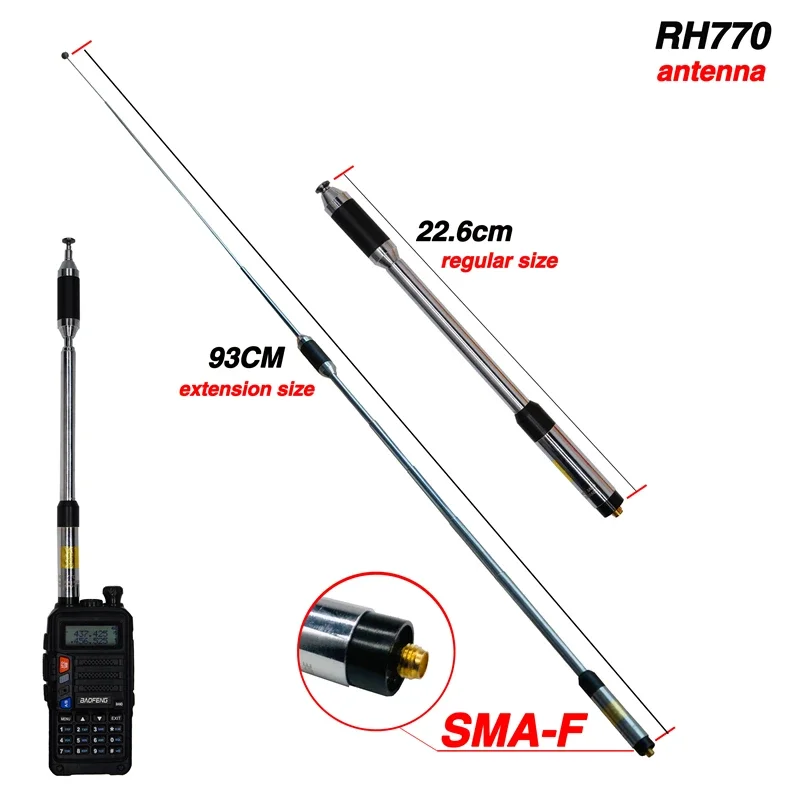 

20W RH-770 SMA-Female Telescopic Antenna Dual Band 144/430MHz High Gain RH-770 For BAOFENG UV-5R UV-82 BF-888S UV-9R PLus Radio