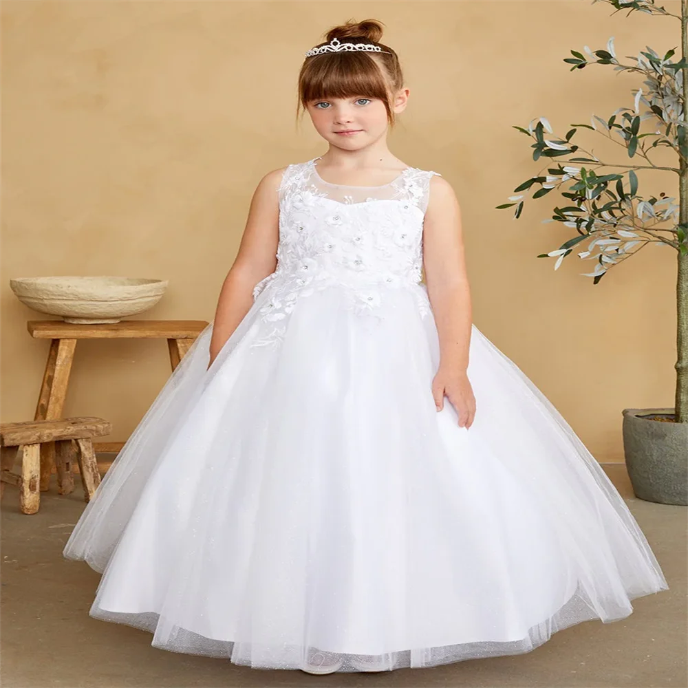 

Flower Girl Dresses White lace stickers for the first communion birthday dance graduation performance Gown