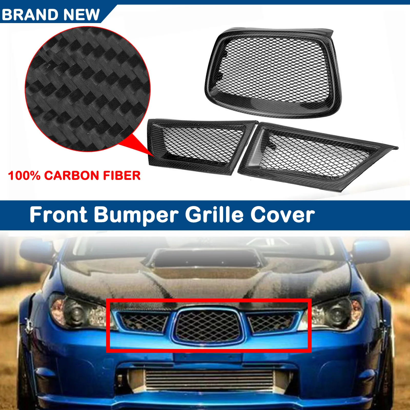 

Front Grille Grills Vent Hood Mesh Grid Car Upper Bumper Carbon Fiber For Subaru Impreza 9th WRX STI 2006-2007