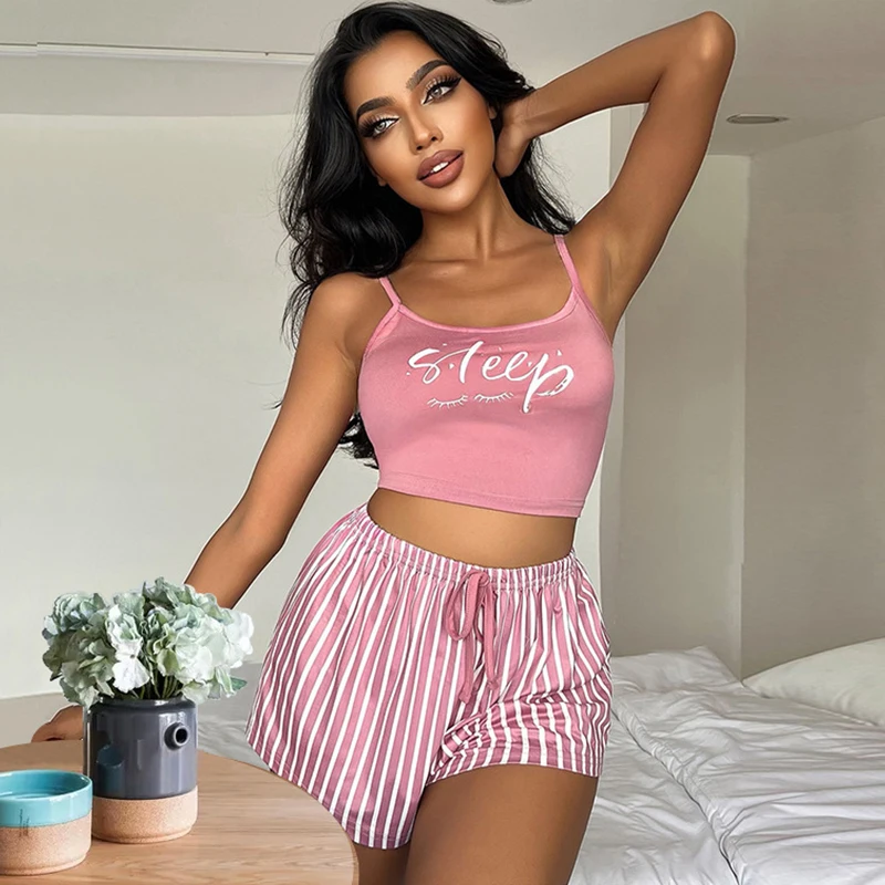 Women Pajamas Set Sexy Pijama Nightie Sleepwear Home Clothes Tops and Shorts Summer Pajamas Set Sexy Home Clothes Sleepwear