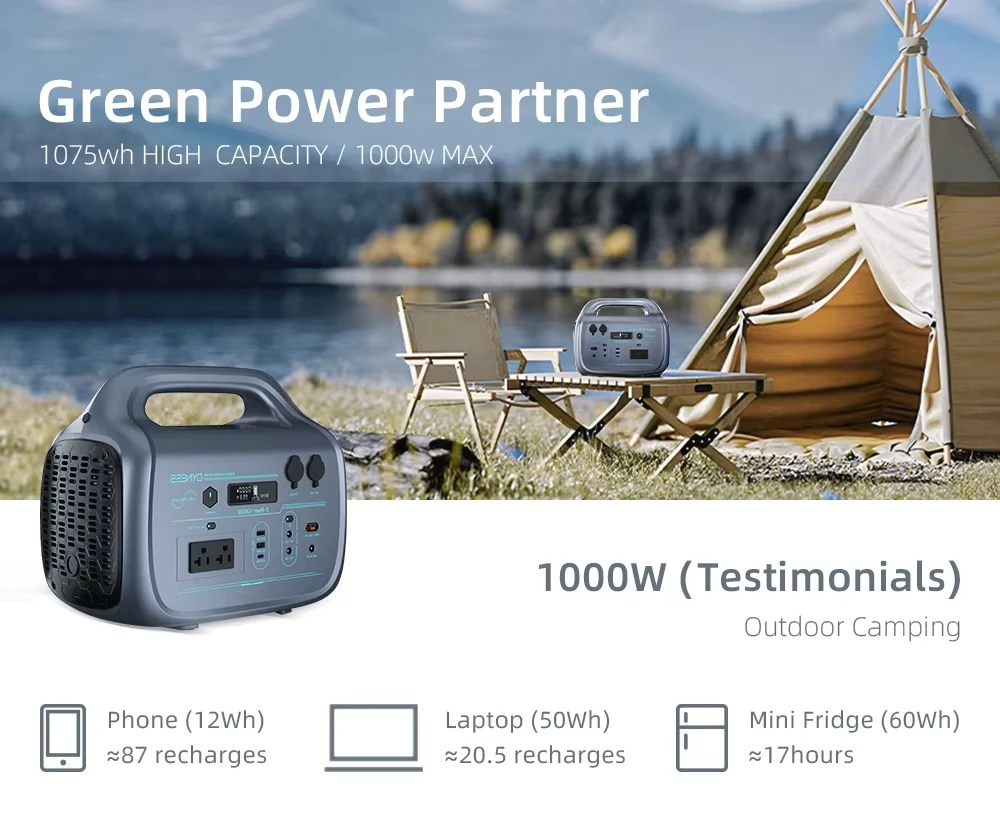 Dyness E-pearl US 1000w Outdoor Camping Portable Charging Power Stations 1075wh Lifepo4 Battery AC DC USB CAR Output