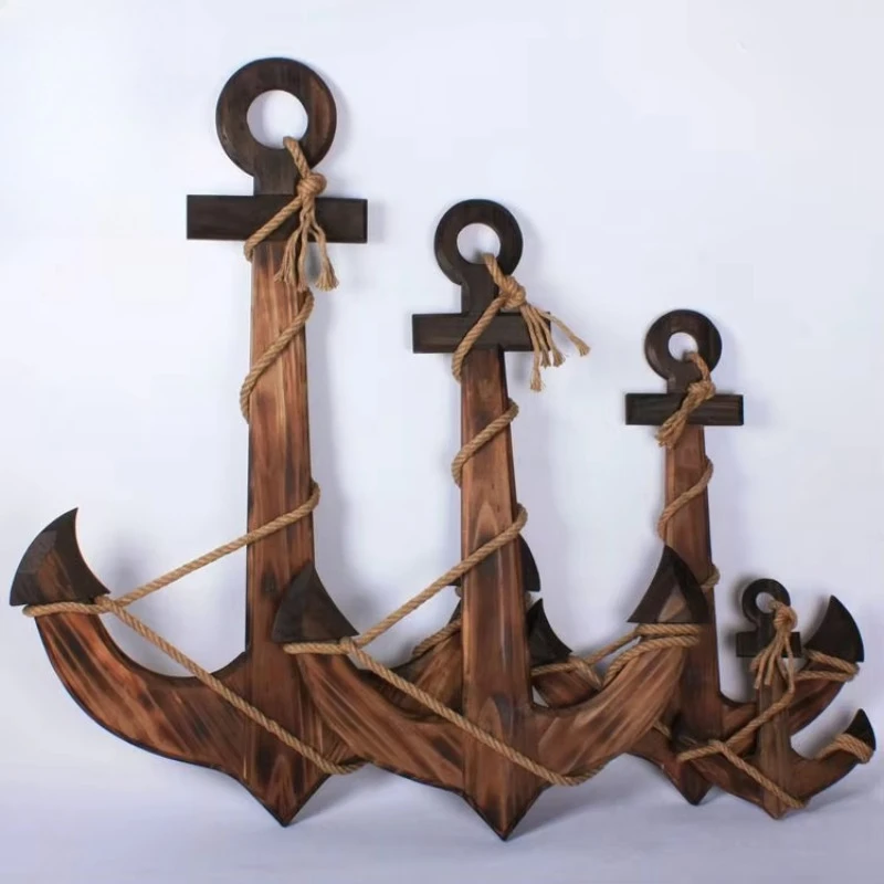 

Carbonized Wood Nautical Steering Wheel, Mediterranean Style Anchor Wall Decor, American Country Wall Hanging Ornament