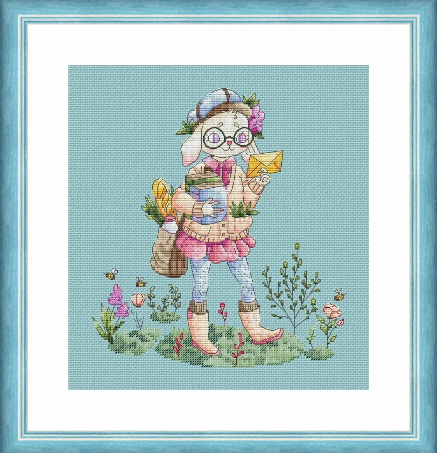 Embroidery Cross Stitch Kits Craft DIY Needlework Cotton Canvas 9-Fashion Rabbit Sister 30-32  32CT 28CT Metallic aida