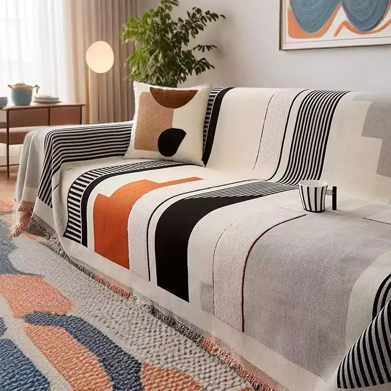 Nordic Geometric Printed Sofa Towel Cover Simple and Soft Couch Slipcover for Living Room Pet Friendly Anti Scratch Home Decor