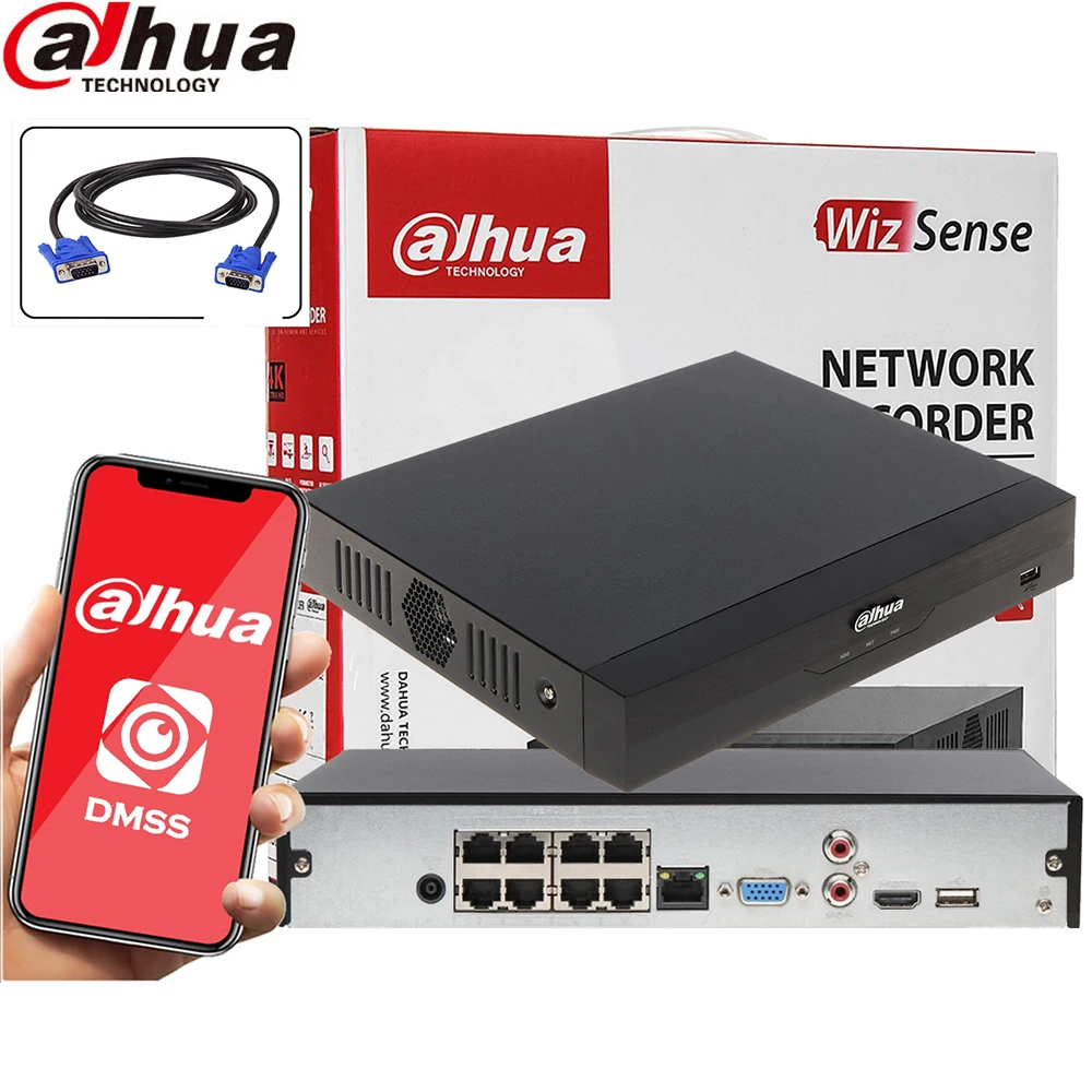 

Mutil language Dahua NVR4108HS-8P-EI POE recorder for 8 IP cameras up to 16 Mpx AI analytics SMD+ WizSense