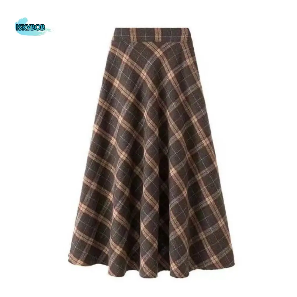 

Fashion High Waist Retro Plaid Skirt Winter Autumu Classical High Waist Long Skirt Aesthetic Slim Fit A-line Half Dress Women