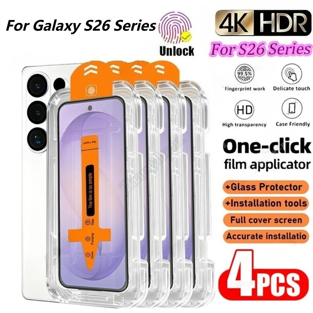 

4 шт. Защитное стекло Full Cover HD для Samsung Galaxy S26 S25 S24 Ultra S23 S22 S21 Plus S25 S24 S23 FE, простая установка