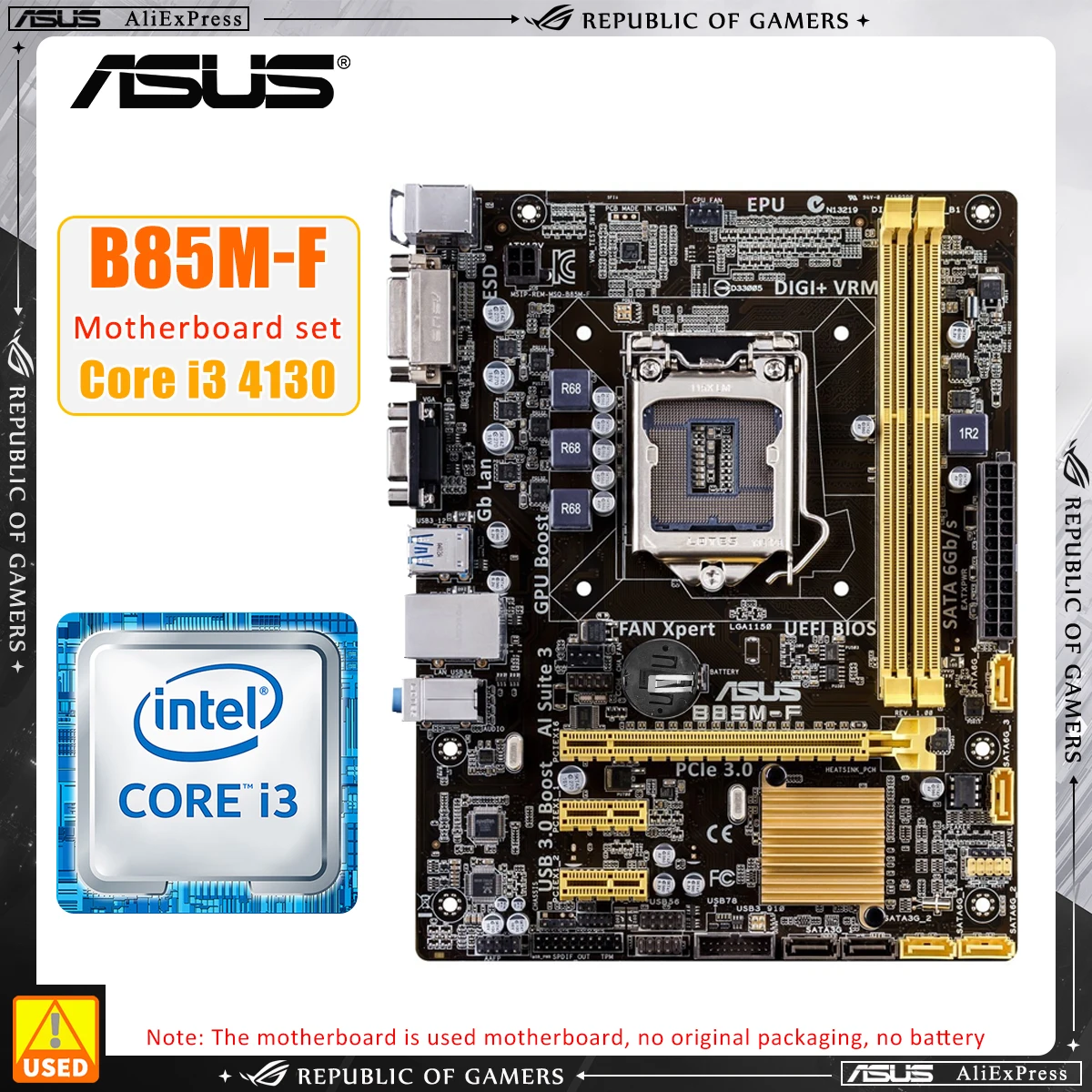 Motherboard ASUS B85M-F+i3 4130 Motherboard Kit LGA 1150 DDR3 Intel B85 16GB USB3.0 SATA III PCI-E 3.0 VGA Micro ATX For Xeon