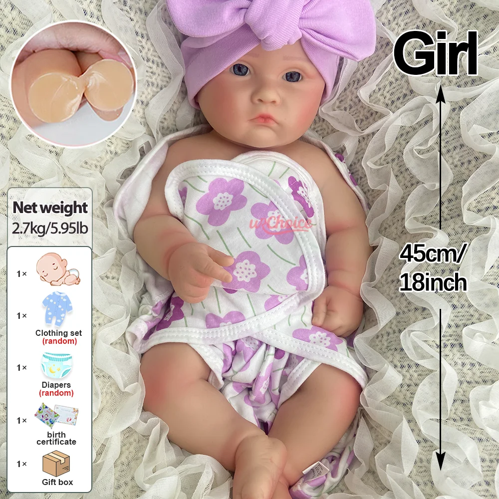 ตุ๊กตาซิลิโคนเหมือนจริง ขนาด 18 นิ้ว รุ่น Bright Eyes Sweet Baby Dolls ของเล่นแบบมีปฏิสัมพันธ์ พร้อมฟังก์ชั่นให้อาหารและปากเปิดได้