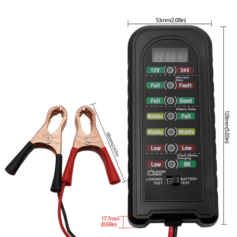 Przenośny narzędzie do testowania baterii Tester akumulatora samochodowego 12V 24V z analizatorem uszkodzeń LED Test przeciążenia BT170 / BT180