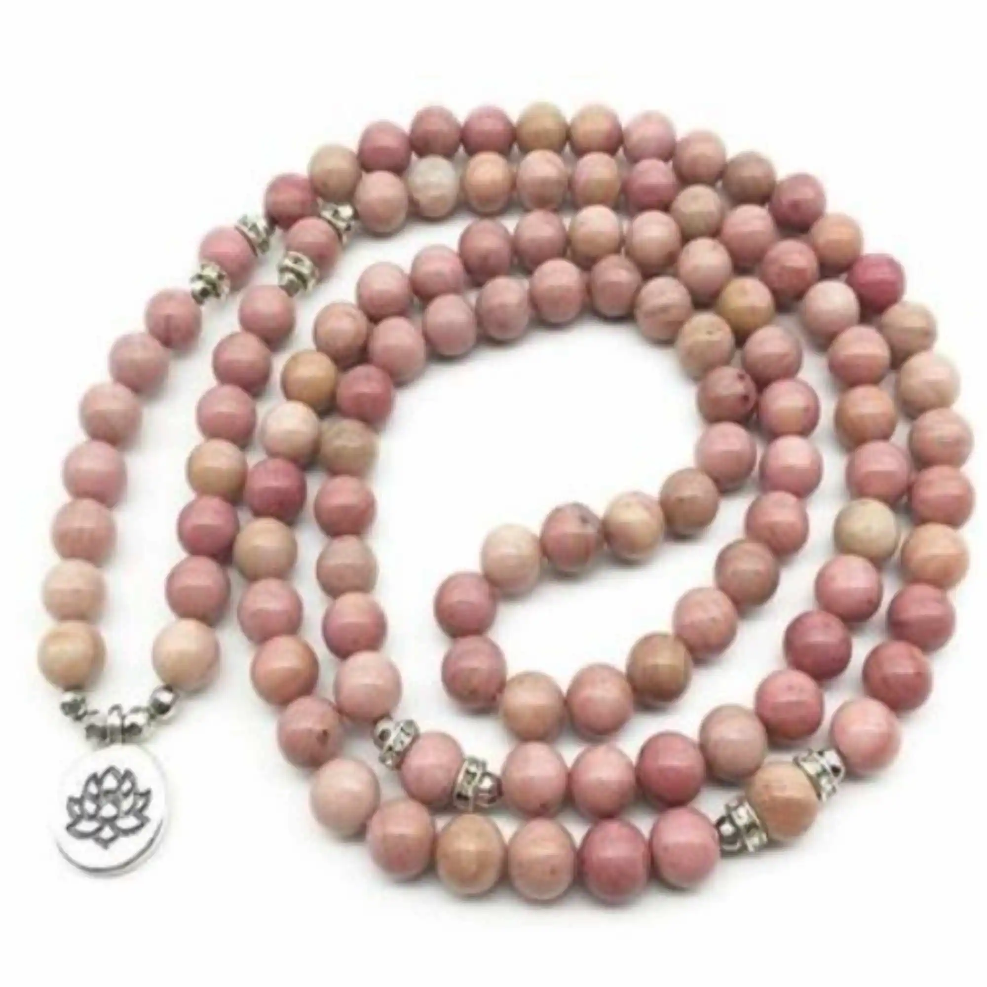 

8mm Natural 108 knot rose quartz beads Lotus pendant necklace Karma Charm Health Bangle Teens Cuff