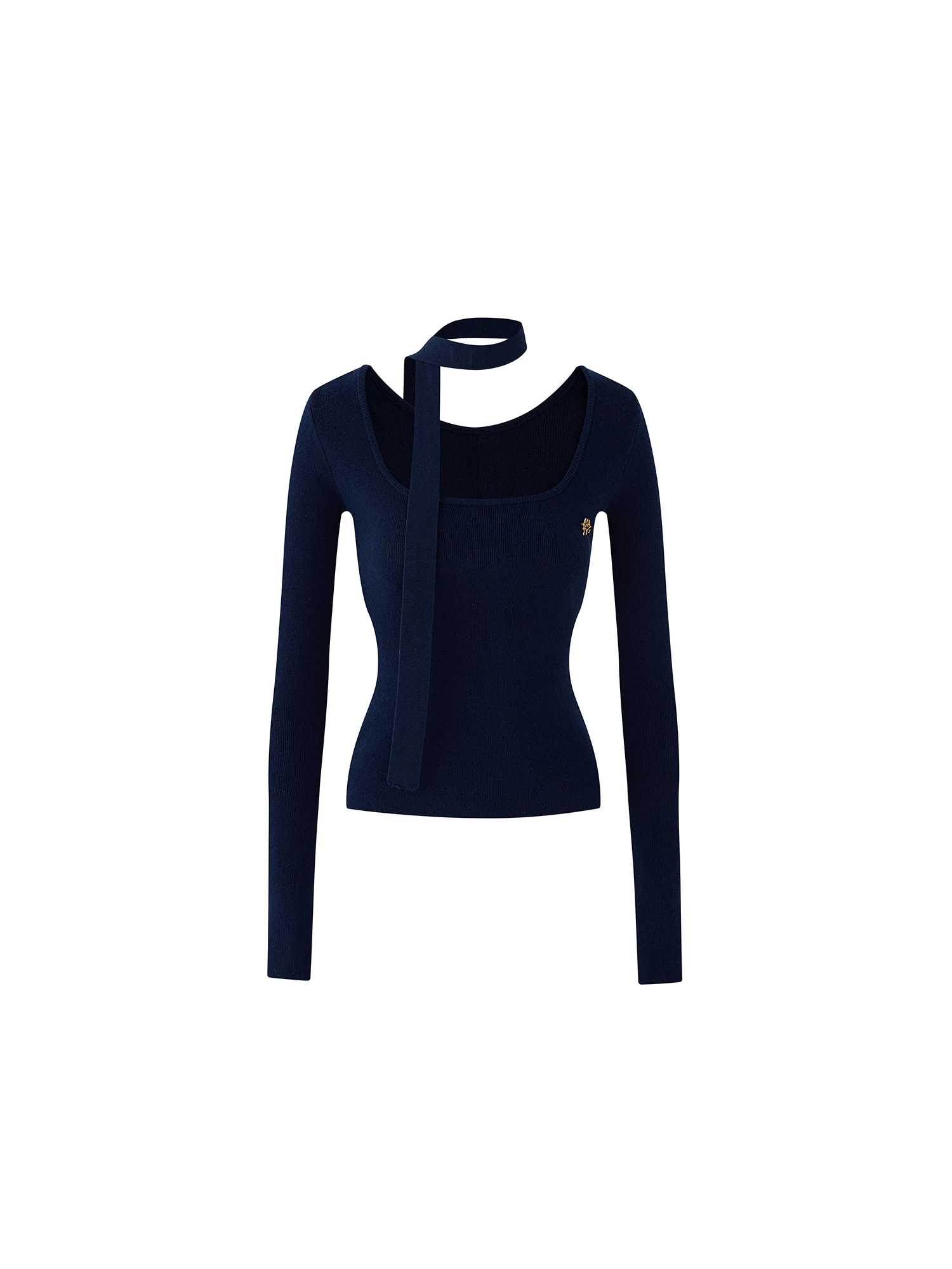 LaluneDuCiel suave Base de punto irt + bufanda mujer otoño cuello cuadrado Color puro prendas de punto ajustado largo Sve camiseta