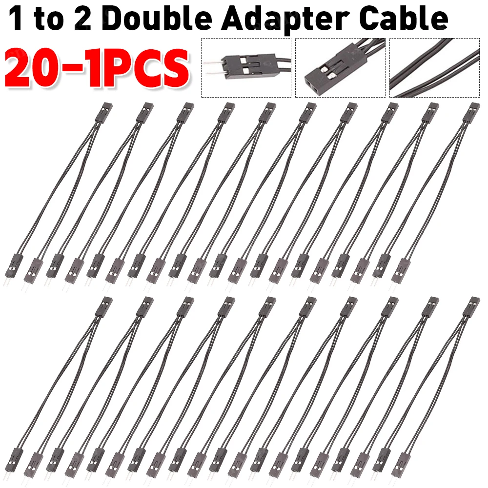 1 To 2 Double Adapter Cable 2.54mm Single Female To Dual Male Jumper 2 Pins for PC Motherboard Power/Light-Emitting Diode SW