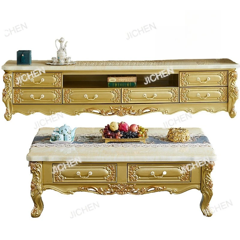 

Мраморный журнальный столик, комбинация ТВ-шкафа, золотой журнальный столик, маленькая квартира, французский напольный шкаф для хранения, светлая роскошная мебель