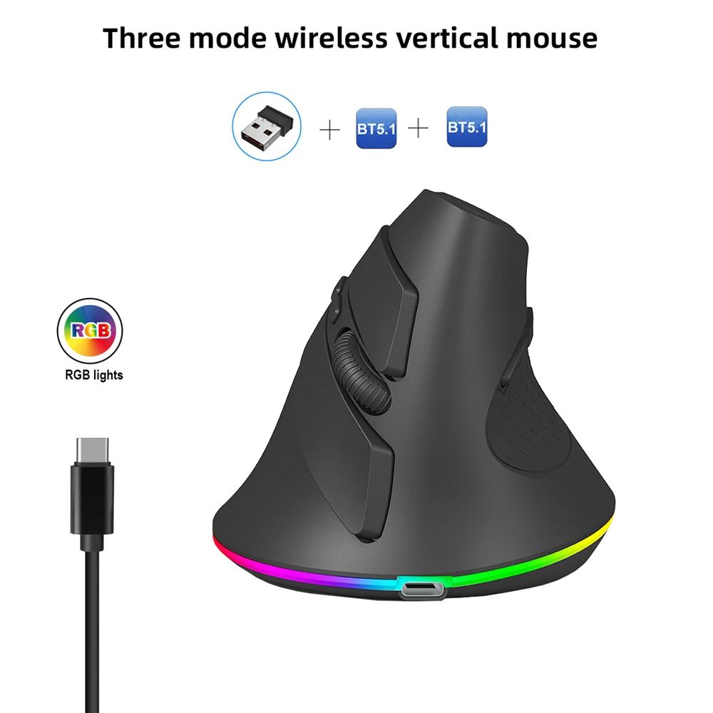 Vertical Mouse 2.4GHz and dual 5.1 Bluetooth-compatible Wireless Optical Mice 4 Adjustable DPI Buttons for Laptop PC Desktop