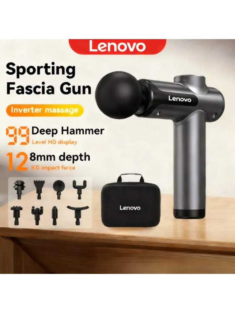 Lenovo krachtig draadloos massagepistool 8, massagekoppen, oplaadbaar, schouder, nek, taille, been, elektrisch fasciapistool - afbeelding 2
