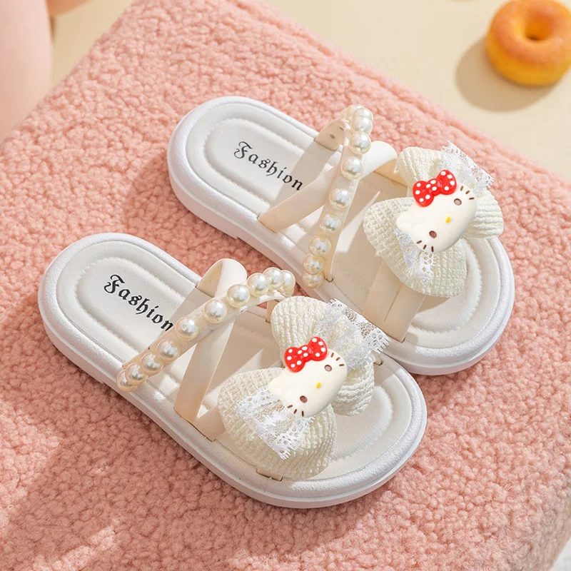 

Hello Kitty женские домашние и уличные сандалии принцессы для девочек Sanrio, летние тапочки для девочек, новые весенние нескользящие пляжные туфли на платформе