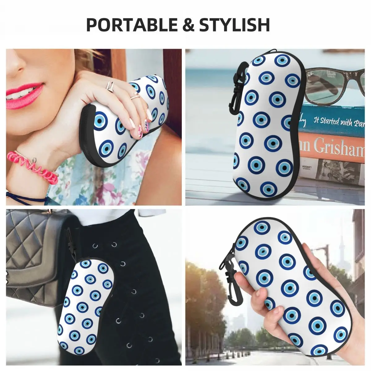 Custom Greek Evil Eye Hamsa Glasses Case Stylish Nazar Amulet Boho Charm Shell Eyeglasses Case Sunglasses Box