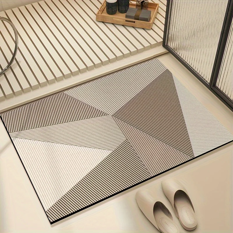 VIKAMA minimalistischer Badezimmerteppich im geometrischen Stil mit Kieselgur, wasserabsorbierend, rutschfest, schnell trocknend