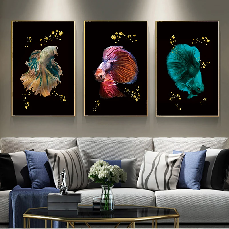 

3pcs Simple and Abstract Goldfish Canvas Poster Picture Wall Art, Modern Living Room Dining Room, Bedroom Home Decoration Murals