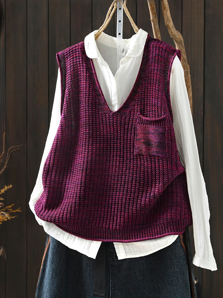 

Женский повседневный жилет-свитер, новинка 2026 года, весенний винтажный стиль, однотонный, свободный, без рукавов, вязаный пуловер M2250