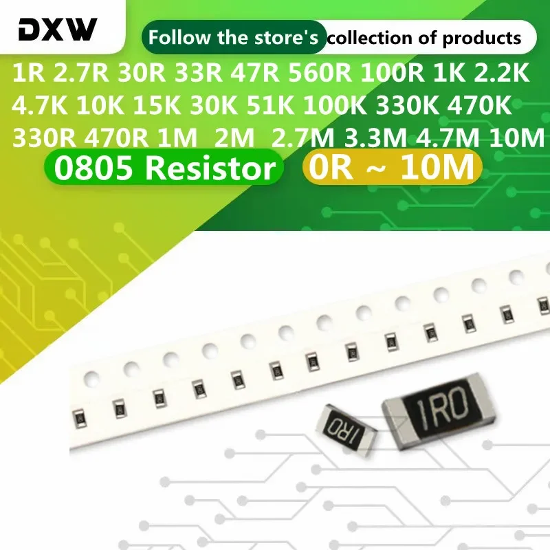 100PCS 0805 Resistor  1 3.3 4.7 10 22 47 56 100 1K 2K 2.7K 5.6K 10K 12K 15K 20K 30K 33K 51K 68K 100K 330K 1M Ohm Resistor  5%