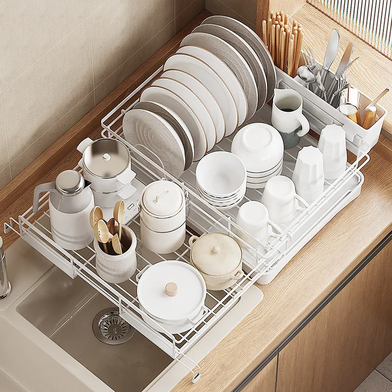 Kitchen Countertop Household Dish Rack Cutlery Sink Plate Chopsticks Storage Rack Retractable Single Layer Drain Bowl Rack