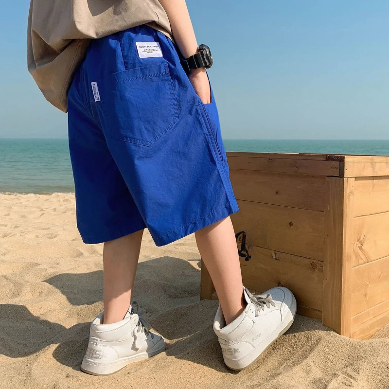 Boy Shorts Casual Solid Color Elastic Waist Boys Pants Summer Children Cartoon Letter Shorts Children's Sports Overalls