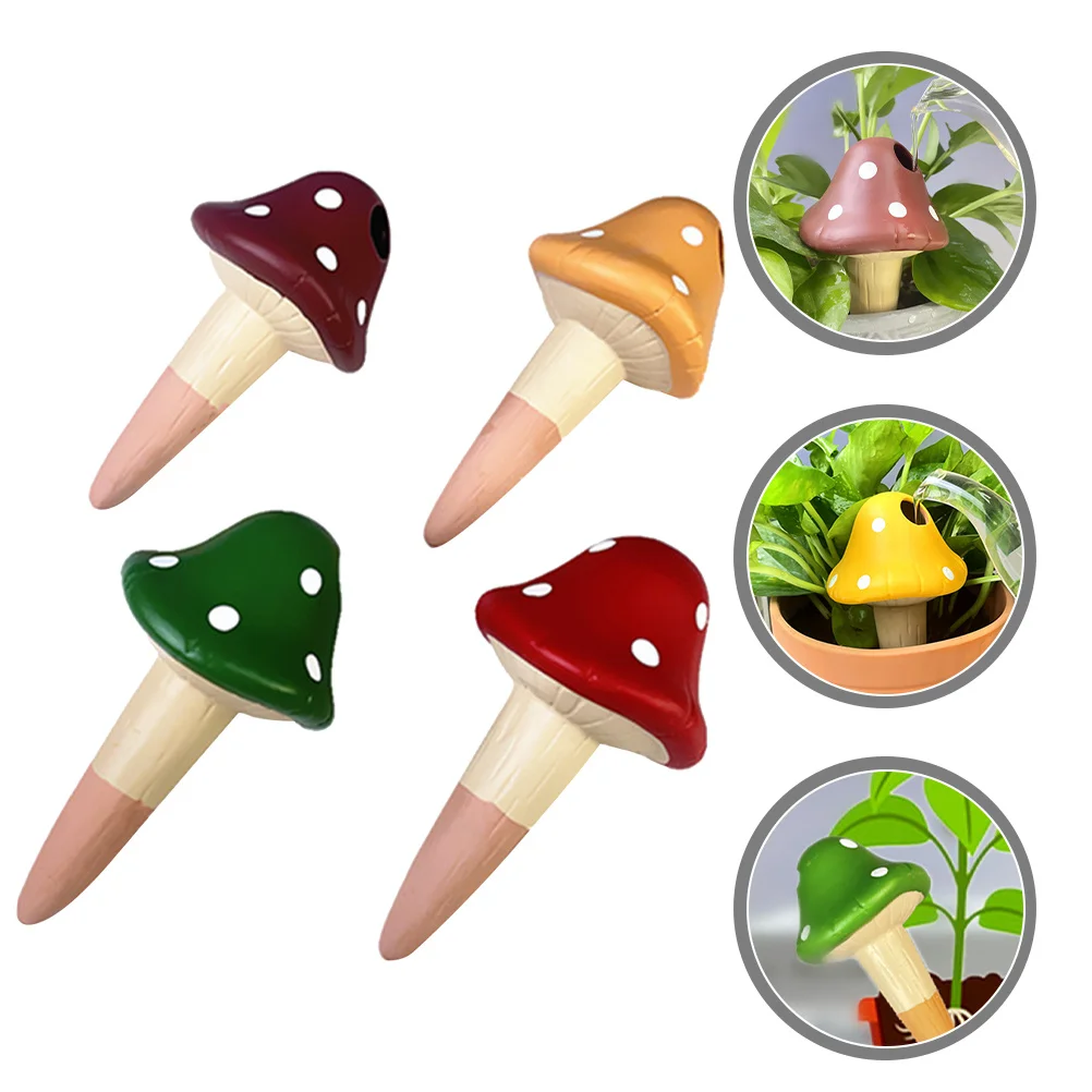 

4 шт. автоматических поливателей для растений, самополивающиеся шипы для комнатных и уличных растений, в форме грибов, терракотовые колышки, контроль влажности