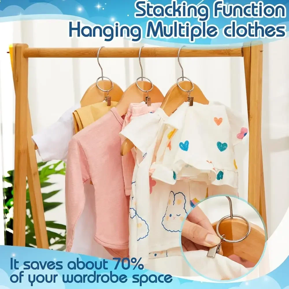 20 عبوة من شماعات الأطفال الخشبية مع مشابك معدنية، 12.6 شماعات معطف بخطاف دوار لملابس الأطفال