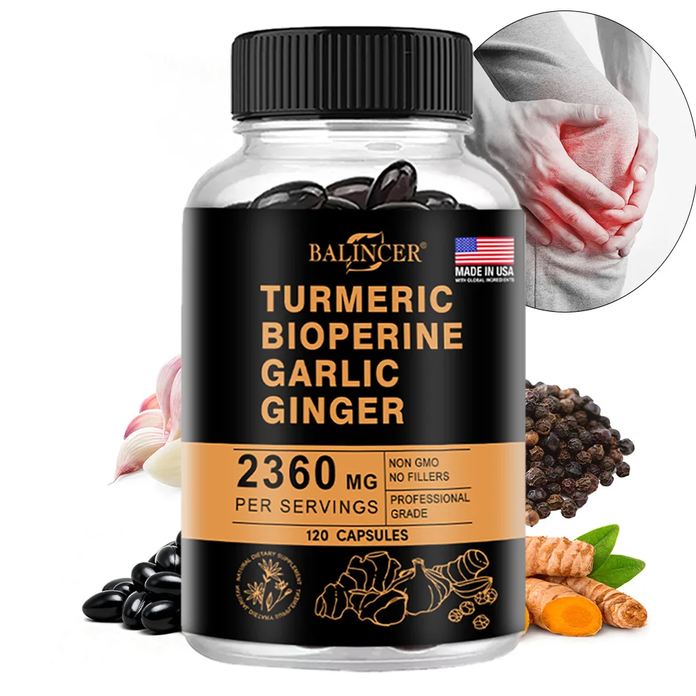 Turmeric Ginger Capsules 2360mg with Curcumin 95%, Garlic & Black Pepper, Joint Support, Digestion & Immune Health Supplement