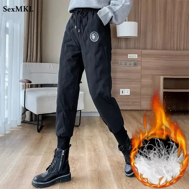 

M-3XL Oversized Down Cotton Sweatpants Women Winter Warm Jogger Harem Pants Cartoon Thick Ankle Length High Waist Pantalones