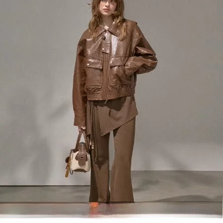 

Женские осенние брюки DIDDI MODA из смесового хлопка с микро-клешем, на подкладке, с поясом из веревки с бахромой и асимметричными вставками