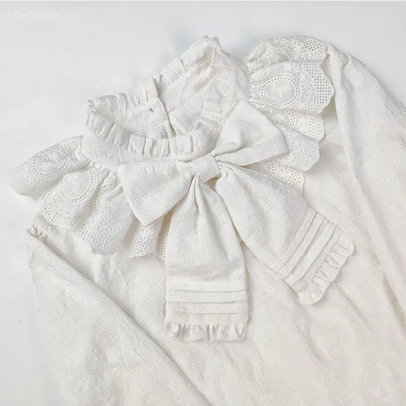 Japanese Kawaii Lolita Bow Shirt Women Y2k Vintage JK Ruffles Women's Blouses 2026 Fashion Loose New Blusas De Mujer
