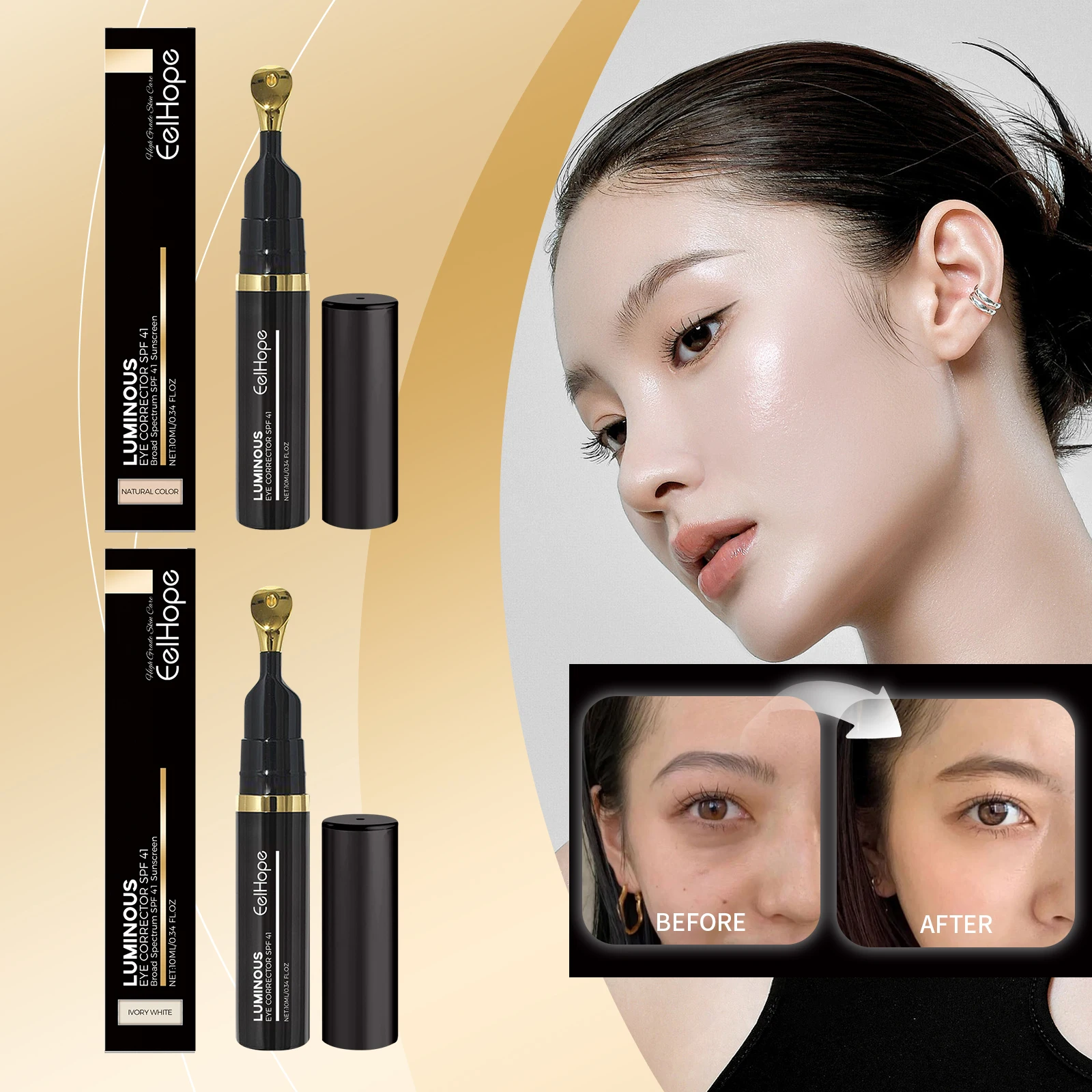 Crema Esencia Correctora para Ojeras, Base Iluminadora para Maquillaje de Ojos, Resistente a las Arrugas, Oculta Imperfecciones sin Dejar Marcas, para Todos los Tonos de Piel