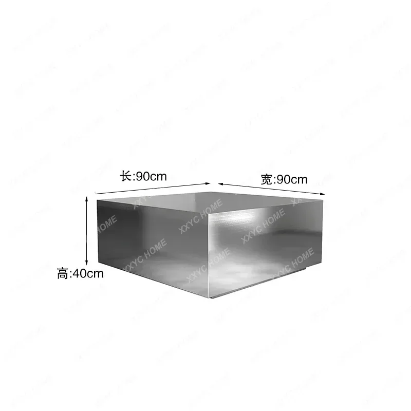 AAIndustrial Style Light Luxury Modern Minimalist Square Coffee Table Creative High-end Stainless Steel Coffee Table