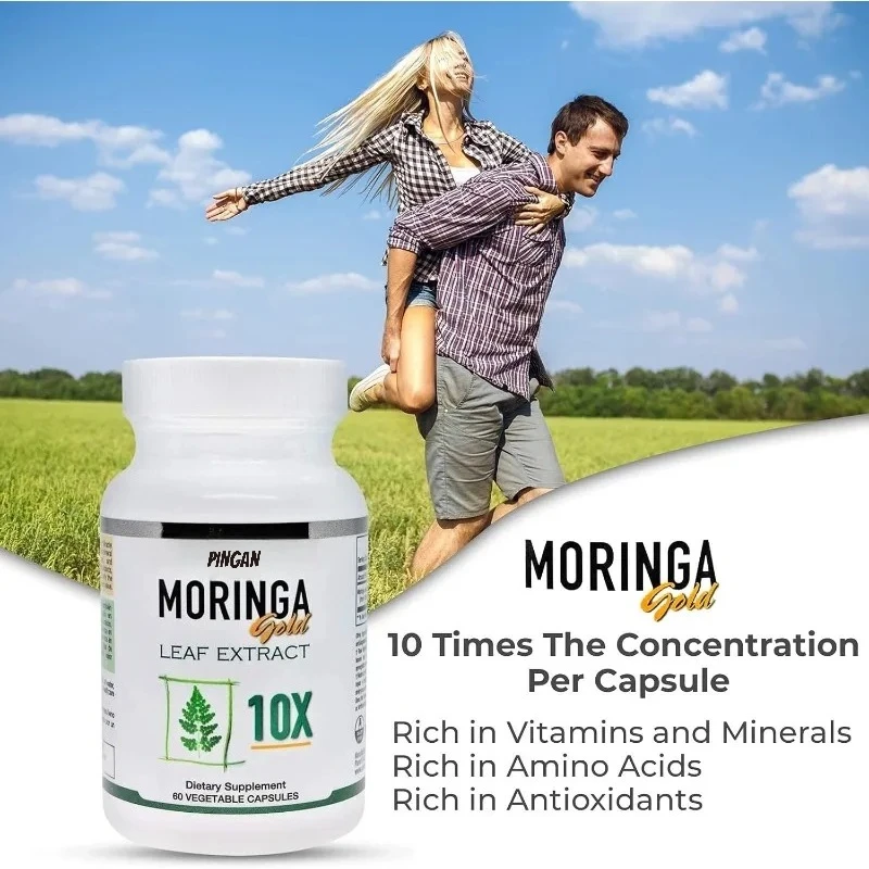 La hoja de Moringa contiene complejo vitamínico y antioxidantes minerales, energía, metabolismo, apoyo a la salud inmune -60 cápsulas vegetales