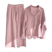 2 Pcs/Set Chic High Waist Women Tops Pants Suit Solid Color Wide Leg Long Sleeves T-shirt Pants Set Deep Crotch